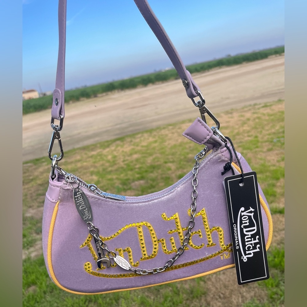 Von Dutch Purple Gold Velvet Shoulder Bag
